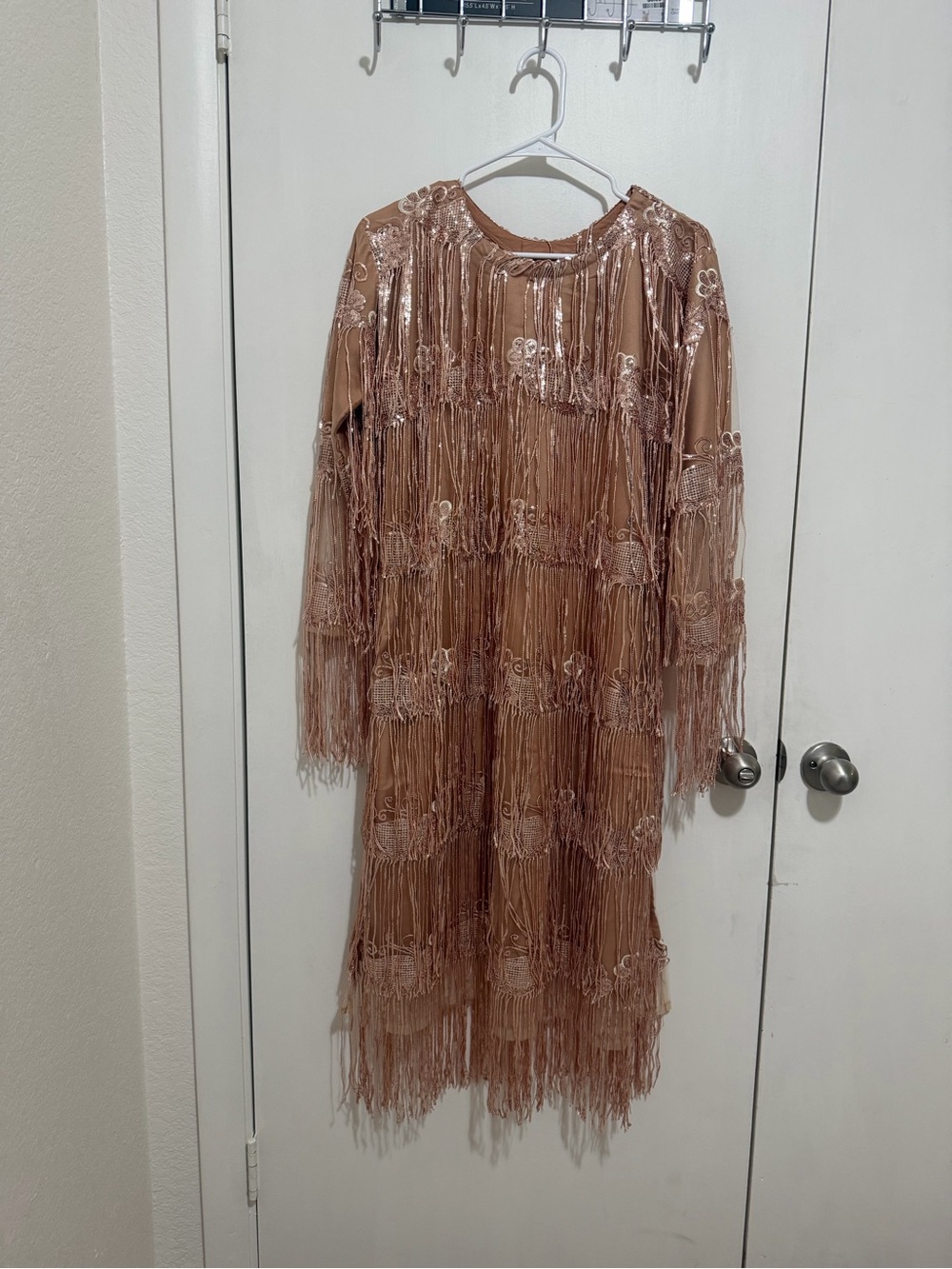 Fringe Floral Embroidered Midi Dress - Dusty Rose